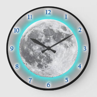 Full Moon Glow Effect Blue Teal Design Large Clock