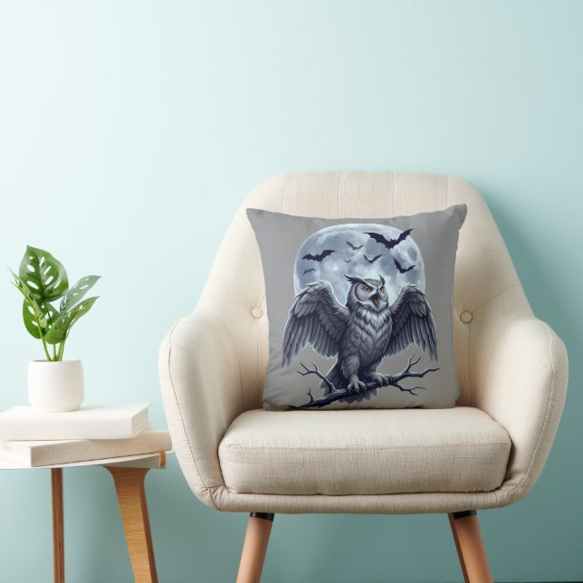 Full Moon Grey Owl with Bats Cushion (Chair)