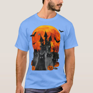Full Moon Halloween Costume Black Cat On Pumpkin T-Shirt