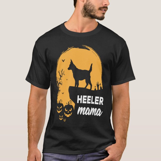 Full Moon Halloween Heeler Mama Australian Cattle  T-Shirt (Front)