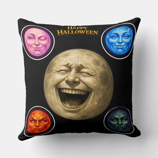 Full moon happy Halloween elemental throw pillow d (Back)