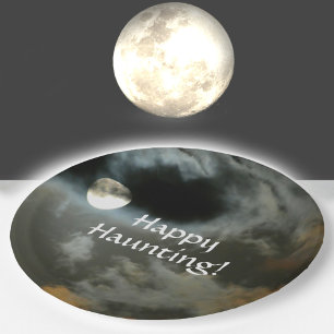 Full Moon Happy Haunting Halloween Paper Plate