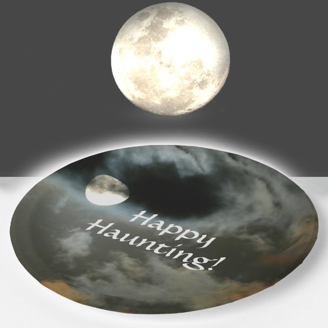 Full Moon Happy Haunting Halloween Paper Plate (Creator Uploaded)
