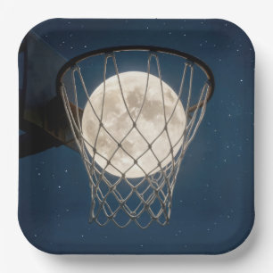 Full Moon In a Basketball Net Paper Plate