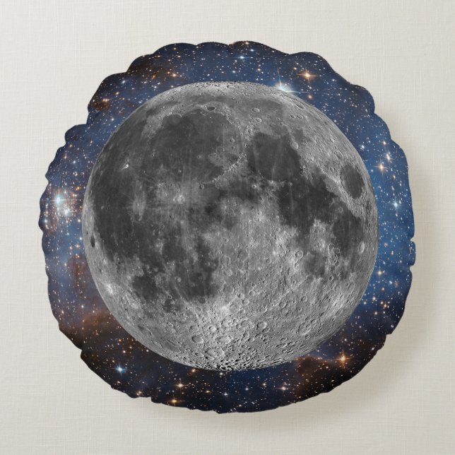 Full Moon in Outer Space Round Cushion (Front)