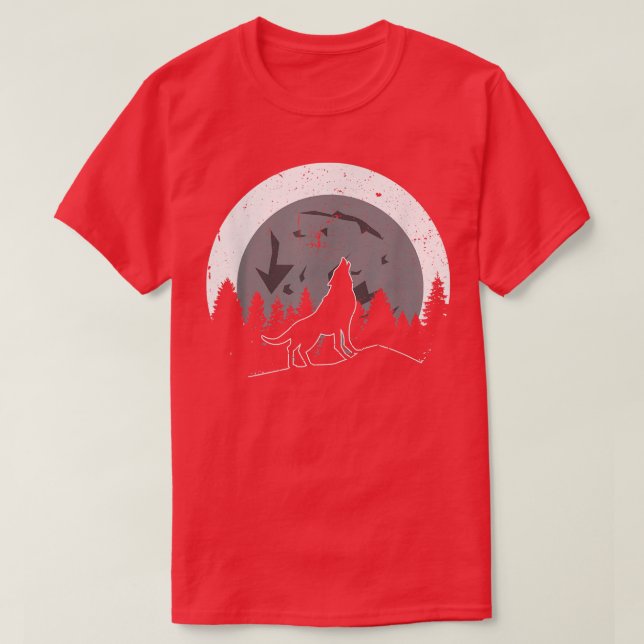 Full Moon Light Wolf Howling Scary Night Halloween T-Shirt (Design Front)