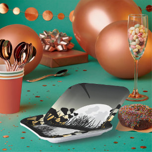 Full Moon Night Landscape Paper Plate