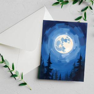 Full Moon Night Sky Forest Watercolor Painted Card