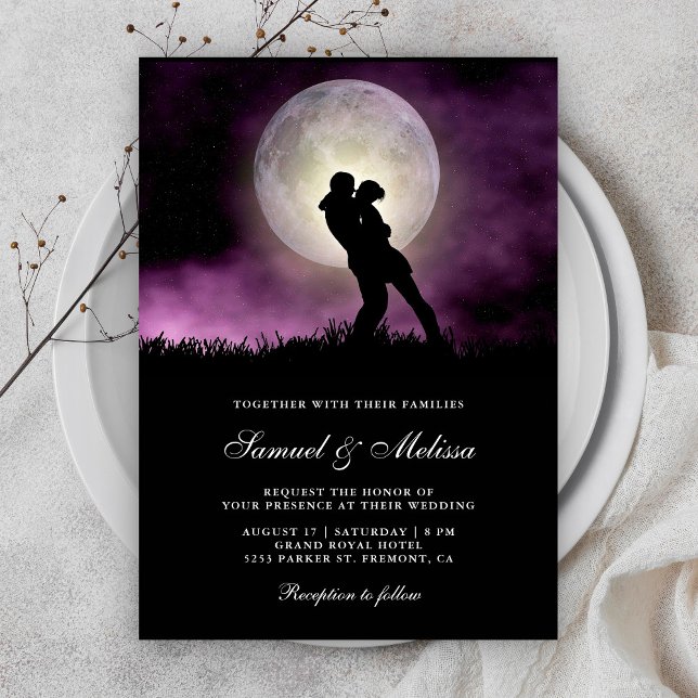 Full Moon Night Sky Romantic Couple Wedding Invitation (Creator Uploaded)