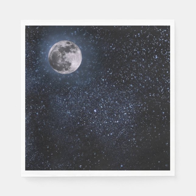 Full Moon Night Sky Stars Outer Space Napkins (Front)