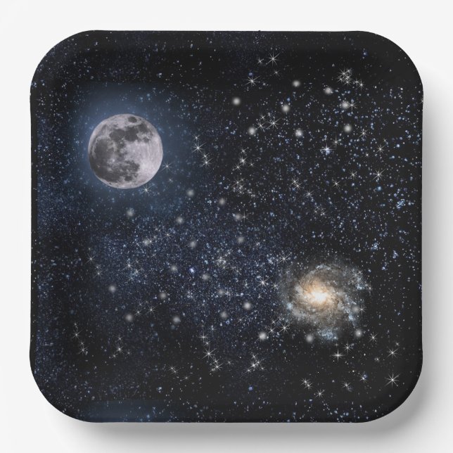 Full Moon Night Sky Stars Outer Space  Paper Dinne Plate (Front)