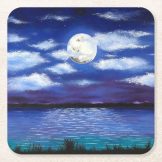 "Full Moon" Night Time Ocean Beach Coaster