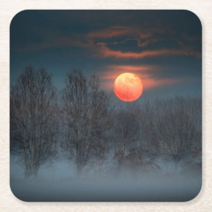 Full Moon November in Scalenghe, Italy Square Paper Coaster