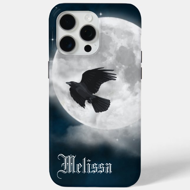 Full Moon on Blue Suede with Raven Case-Mate iPhone Case (Back)