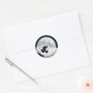 Full Moon on Blue Suede with Raven Classic Round Sticker