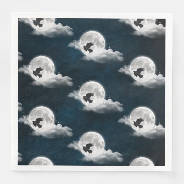 Full Moon on Blue Suede with Raven Napkin (Front)