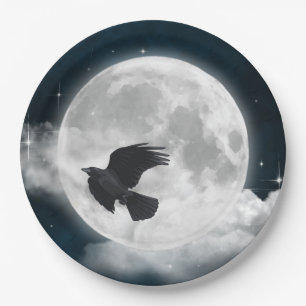 Full Moon on Blue Suede with Raven Paper Plate