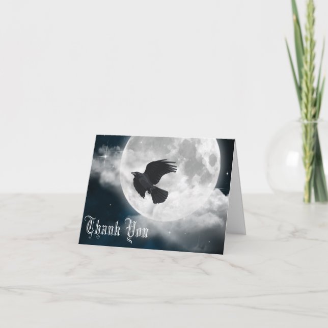 Full Moon on Blue Suede with Raven Thank You Card (Front)