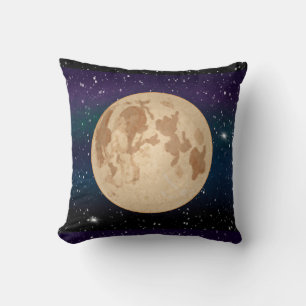 Full Moon on Starry Night Hand Drawn Cushion