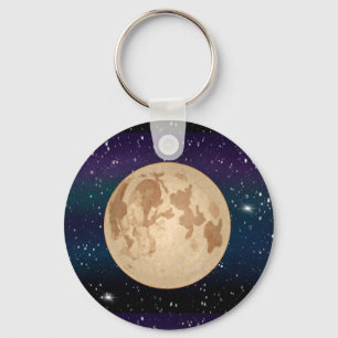 Full Moon on Starry Night Hand Drawn  Key Ring