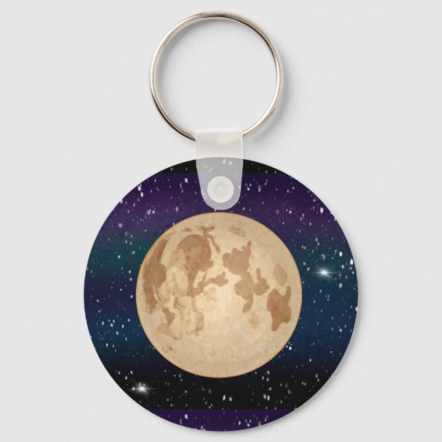 Full Moon on Starry Night Hand Drawn  Key Ring (Front)