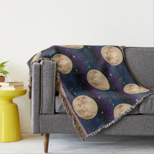Full Moon on Starry Night Hand Drawn  Throw Blanket