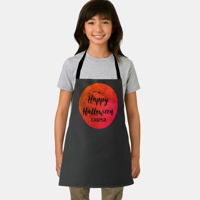 Full Moon Orange Black  Typography Happy Halloween Apron (Insitu)