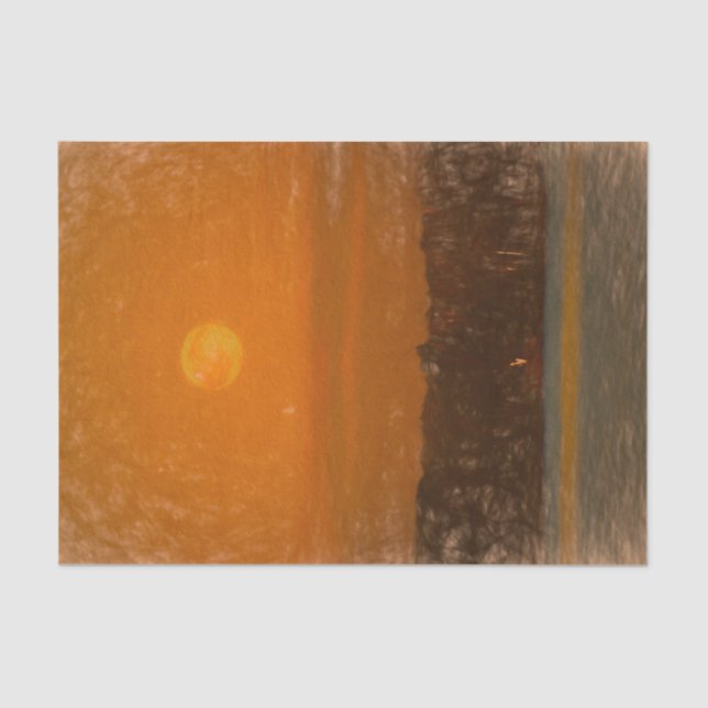 Full Moon Orange Sunset Beach Sketch Art Tissue Paper (Front)