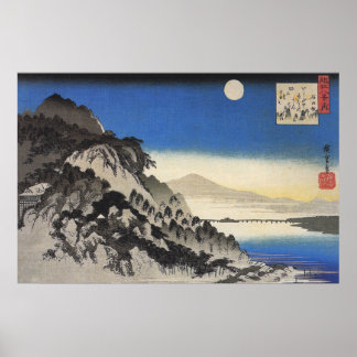 Full moon over a mountain landscape poster
