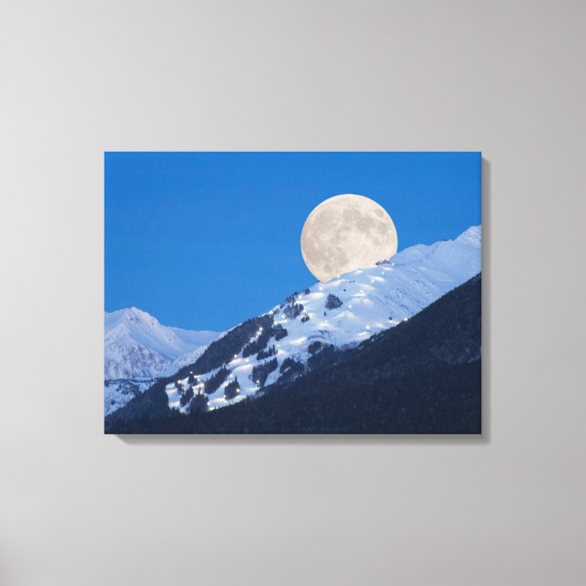 Full Moon Over Alyeska Ski Resort, Alaska Canvas Print (Front)