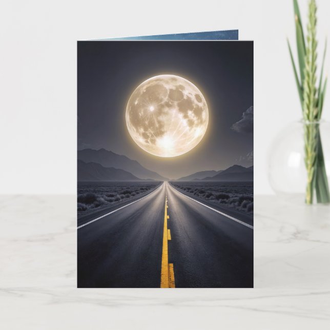 Full Moon Over Highway Birthday Card (Front)