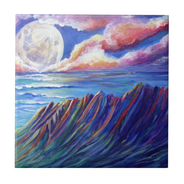 Full Moon Over Kauai Kalalau Valley Tile (Front)