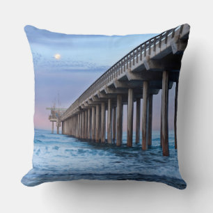 Full moon over pier, California Cushion