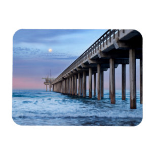 Full moon over pier, California Magnet