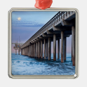 Full moon over pier, California Metal Tree Decoration