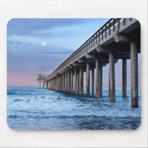 Full moon over pier, California Mouse Pad