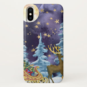 Full Moon Over Reindeer With Sleigh Case-Mate iPhone Case