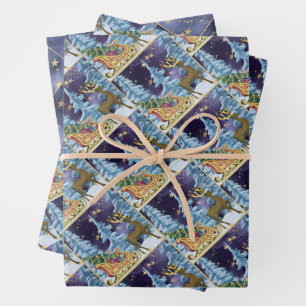 Full Moon Over Reindeer With Sleigh Wrapping Paper Sheet