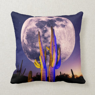 Full Moon Over Saguaro Cactus Cushion