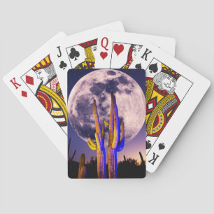 Full Moon Over Saguaro Cactus Playing Cards