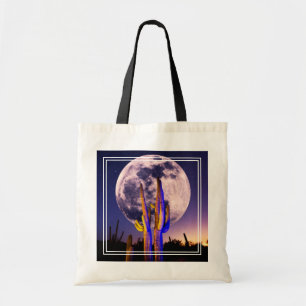 Full Moon Over Saguaro Cactus Tote Bag