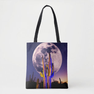 Full Moon Over Saguaro Cactus Tote Bag