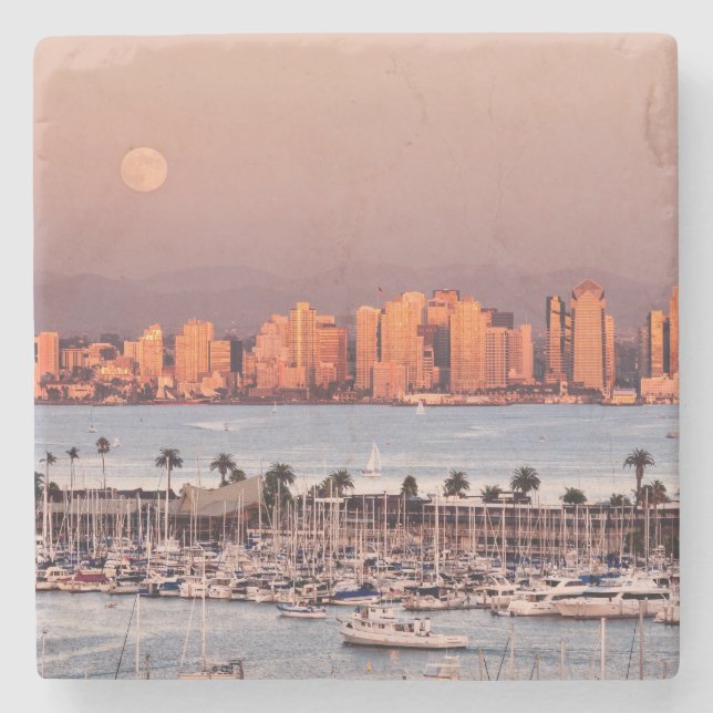 Full Moon over San Diego Stone Coaster (Front)