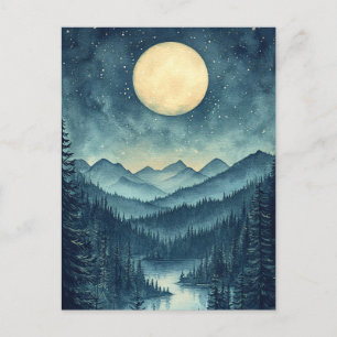 Full Moon Over Scenic Mountain Landscape Postcard