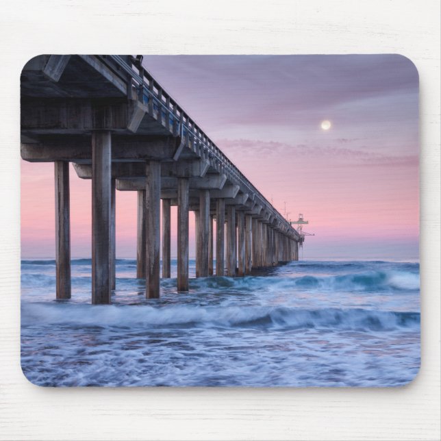 Full Moon Over Scripps Pier Mouse Pad (Front)