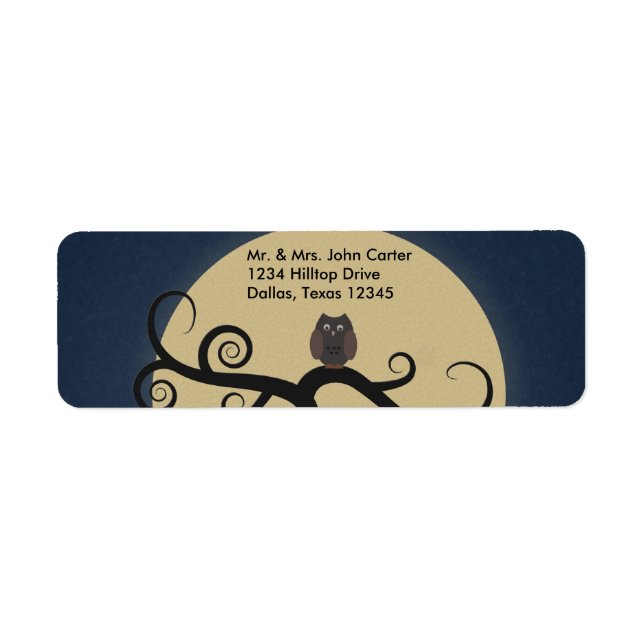 Full Moon Owl Blue Address Labels (Front)