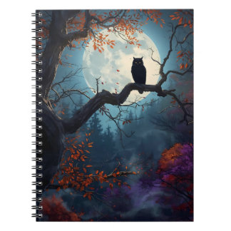 Full Moon Owl in Autumn Tree Night Notebook