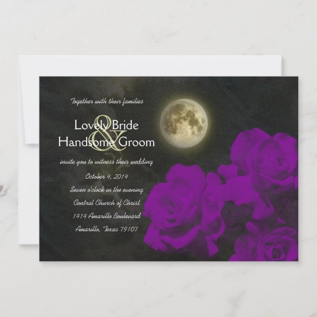 Full Moon Purple Ghost Roses Wedding Invitation (Front)