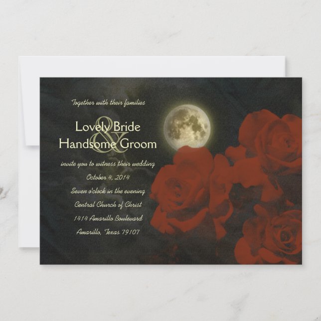 Full Moon Red Ghost Roses Wedding Invitation (Front)