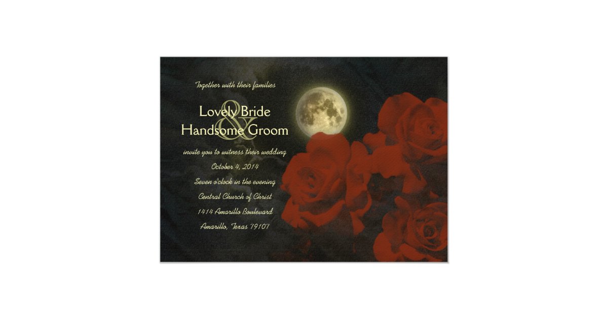 Full Moon Red Ghost Roses Wedding Invitation Zazzle.co.nz